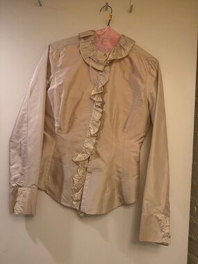MaxMara Cream Ruffle-Front Long Sleeve silk  Blouse